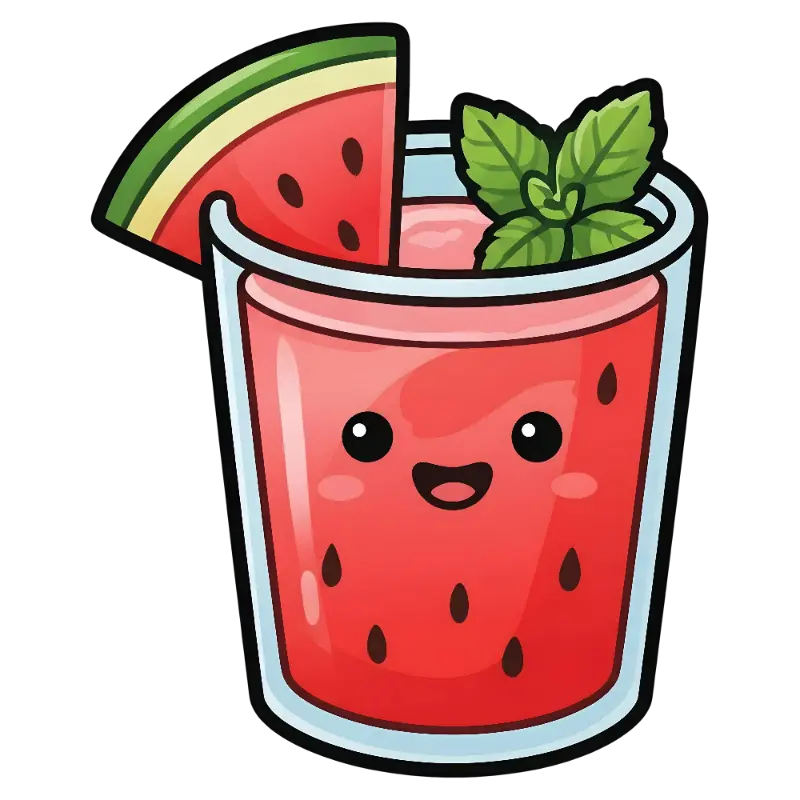 Kawaii Smiling Watermelon Juice with Mint and Slice