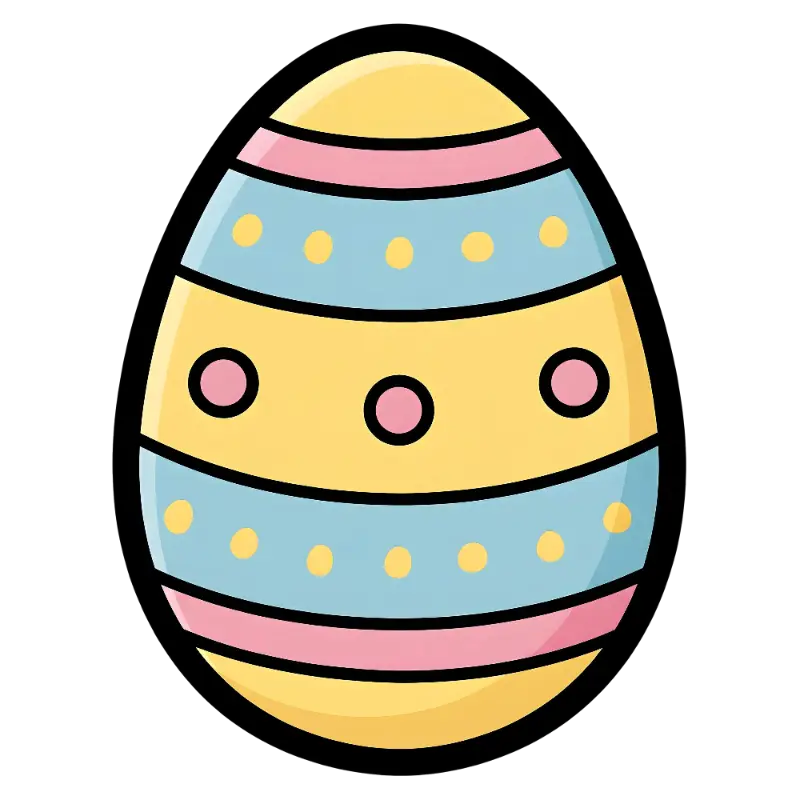Playful Cartoon Yellow Blue Pink Striped Polka Dot Easter Egg