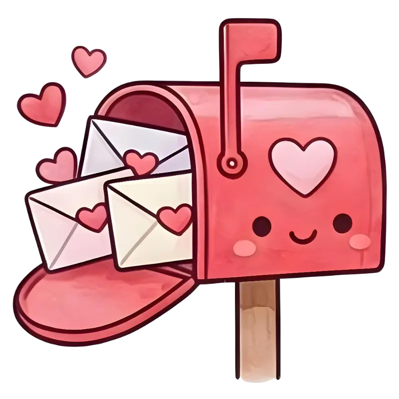 Cute Pink Mailbox with Love Letters & Hearts Sticker