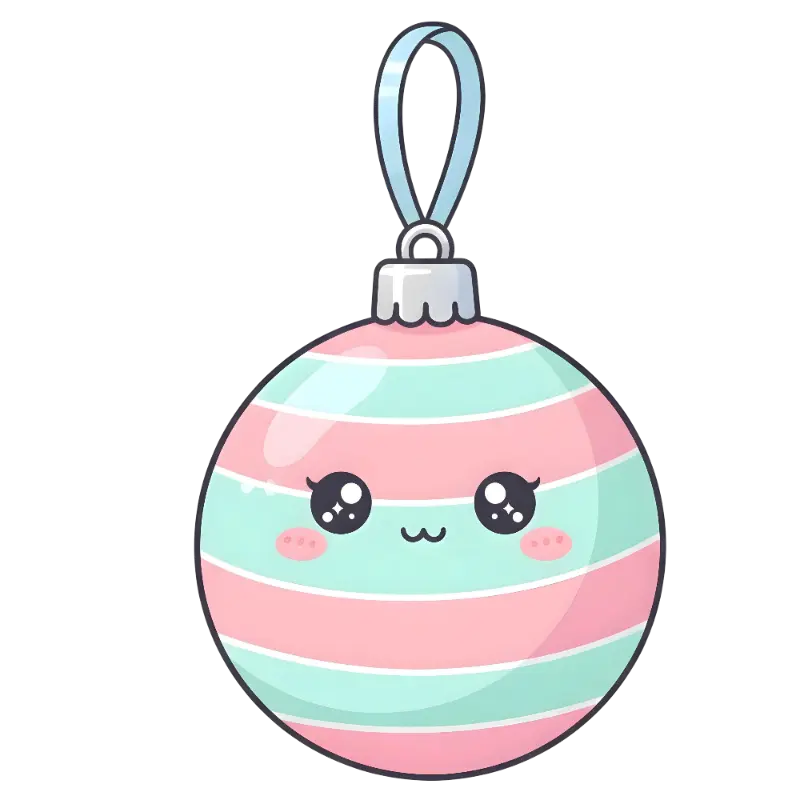 Kawaii Christmas Ornament with Cute Pastel Stripes and Happy Face