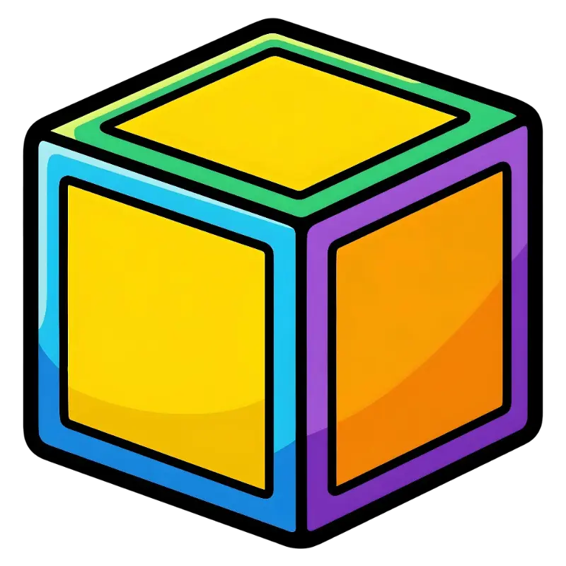Playful Cartoon Isometric Cube with Thick Outlines