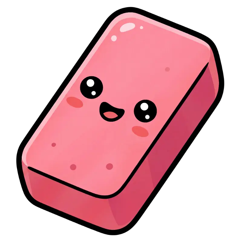 Playful Kawaii Eraser Character with Big Eyes and Blush Cheeks