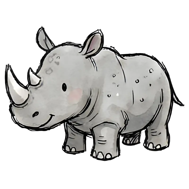 Cute Watercolor Cartoon Baby Rhinoceros Illustration