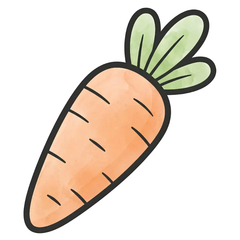 Whimsical Watercolor Carrot with Thick Black Outline