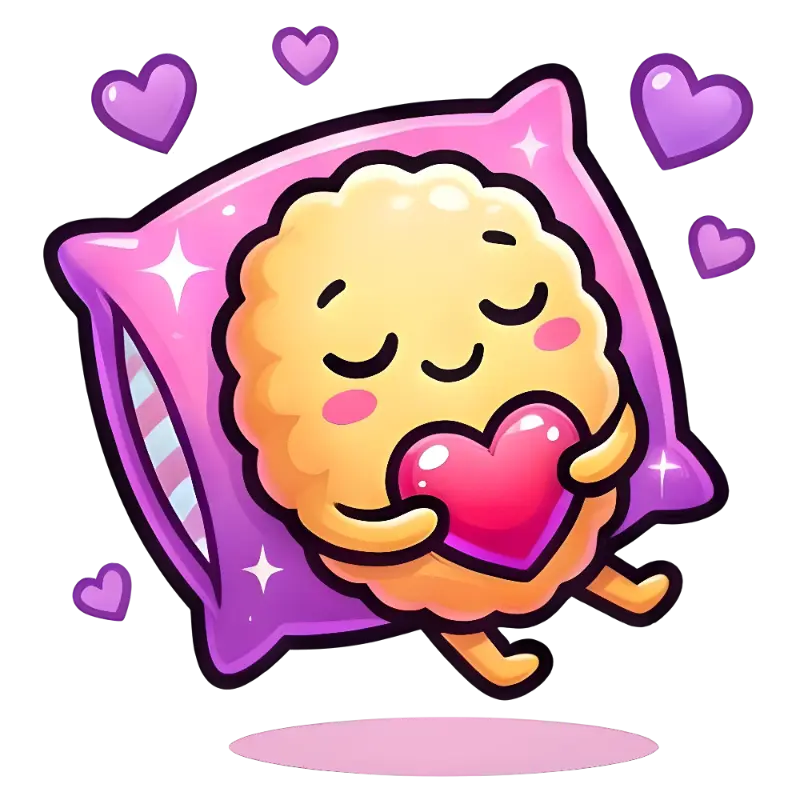 Kawaii Cute Sleeping Character on Pillow Hugging Heart Sticker