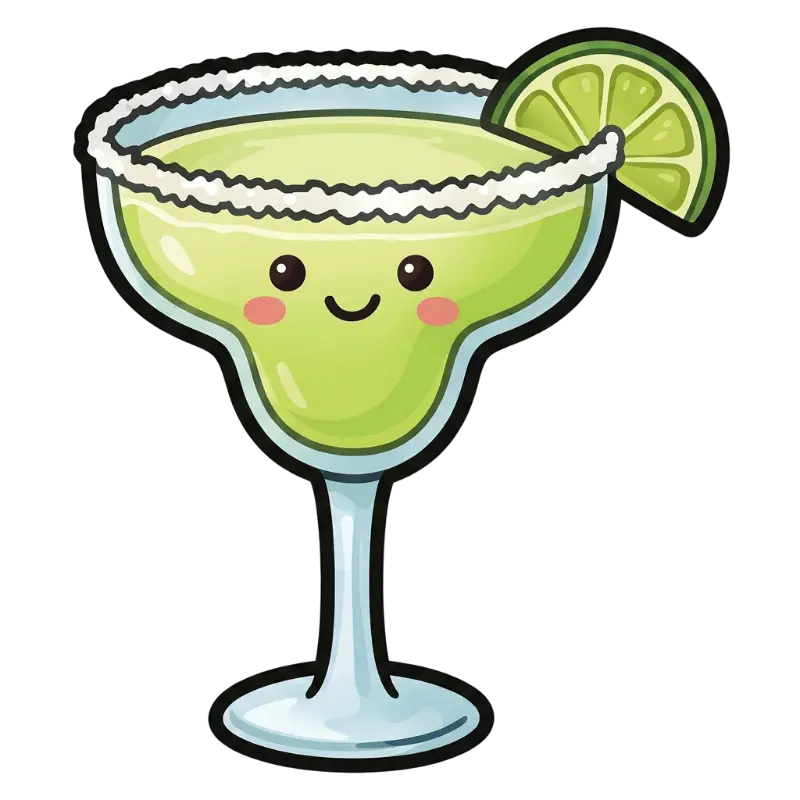 Cute Kawaii Margarita Character with Salted Rim and Lime