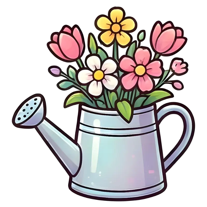 Whimsical Watering Can with Daisy and Tulip Art