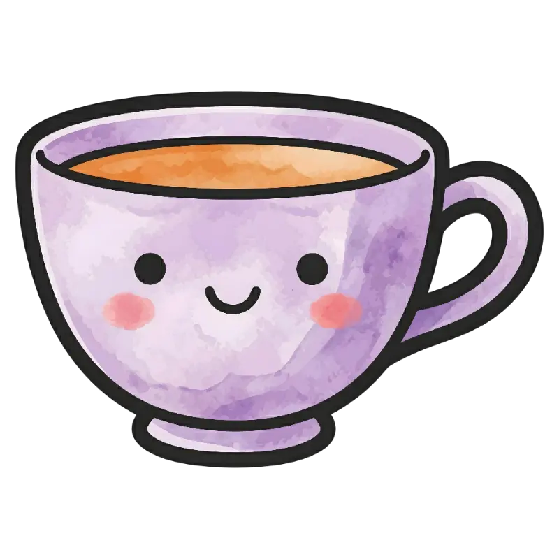 Cute Playful Watercolor Coffee Cup Character with Blushing Cheeks