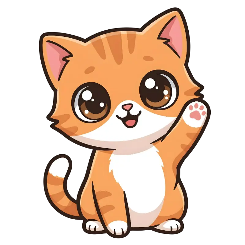 Kawaii Waving Orange Striped Cat Illustration Kiss Cut Sticker