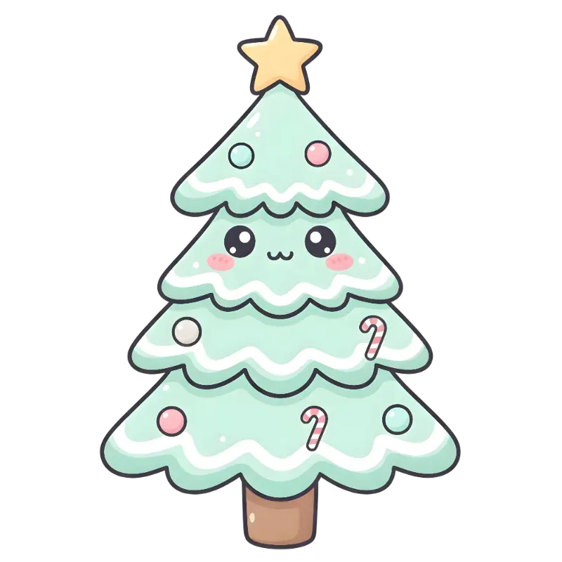Kawaii Christmas Tree Illustration for Joyful Holiday Celebrations