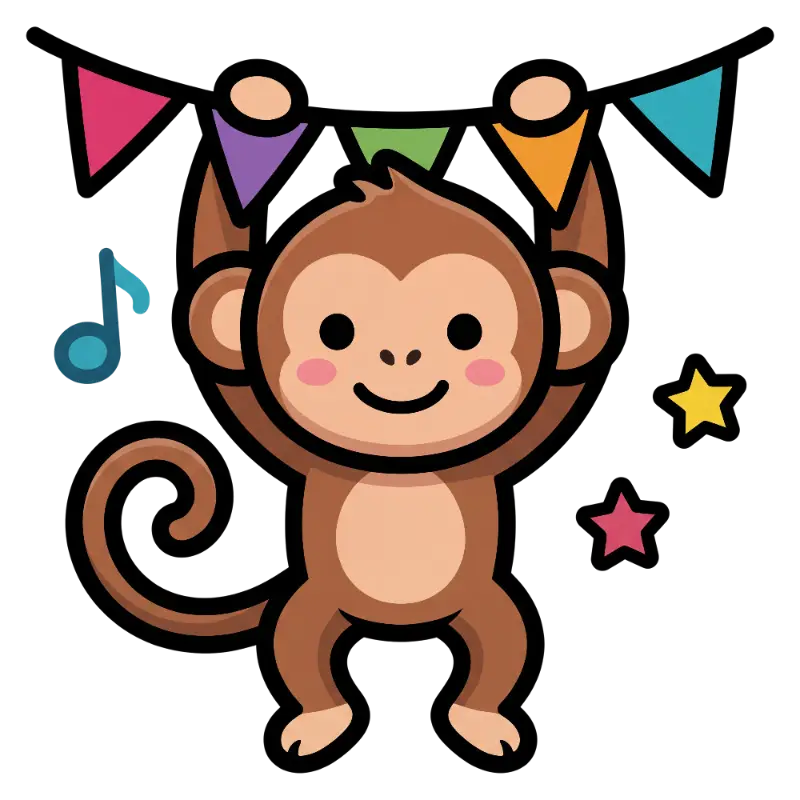 Playful Cartoon Monkey Holding Party Banner Illustration