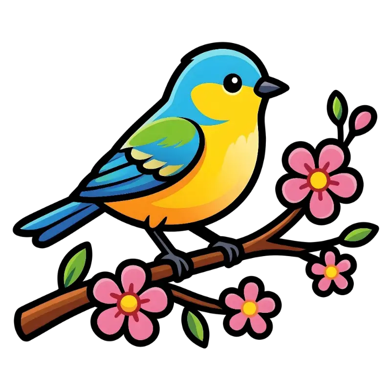 Cute Cartoon Bird Cherry Blossom Kiss Cut Sticker