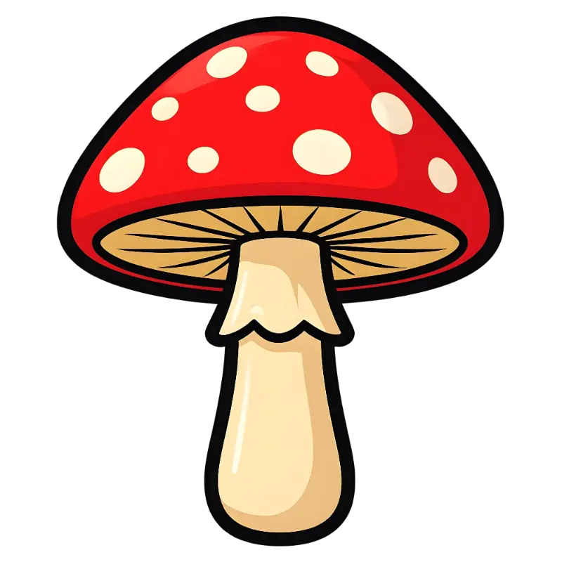 Playful Red and White Spotted Mushroom Cartoon Character Illustration