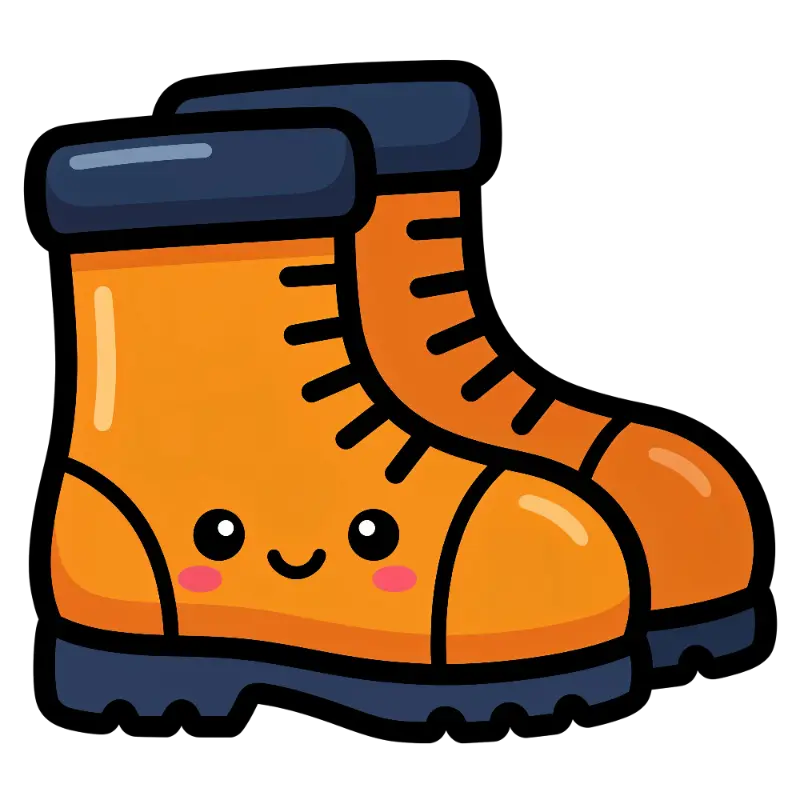Kawaii Orange Boots with Smiling Faces and Thick Outlines