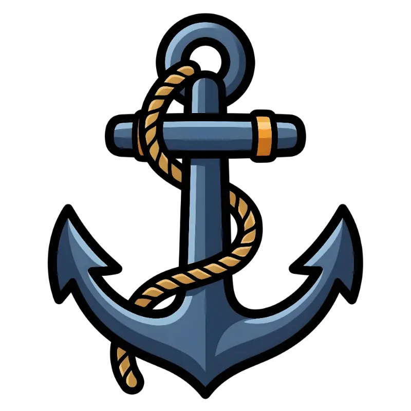 Nautical Anchor with Thick Outline and Rope Illustration