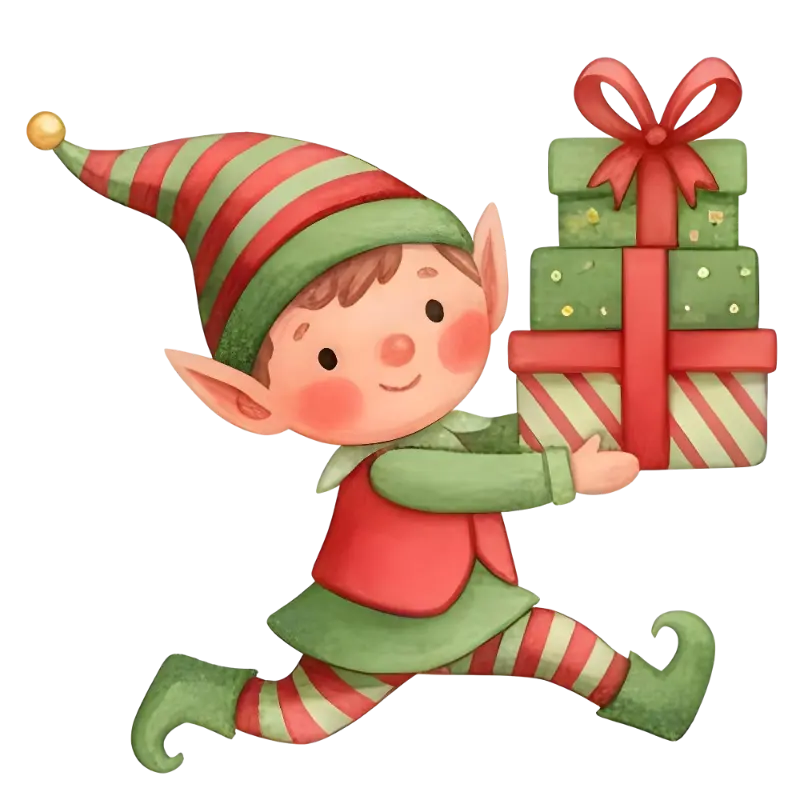 Watercolor Christmas Elf Carrying Gifts Festive Illustration