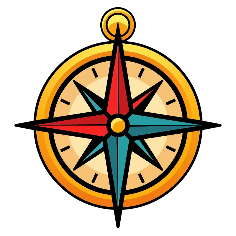Bold Graphic Compass Rose with Gold Ring and Red Teal Points