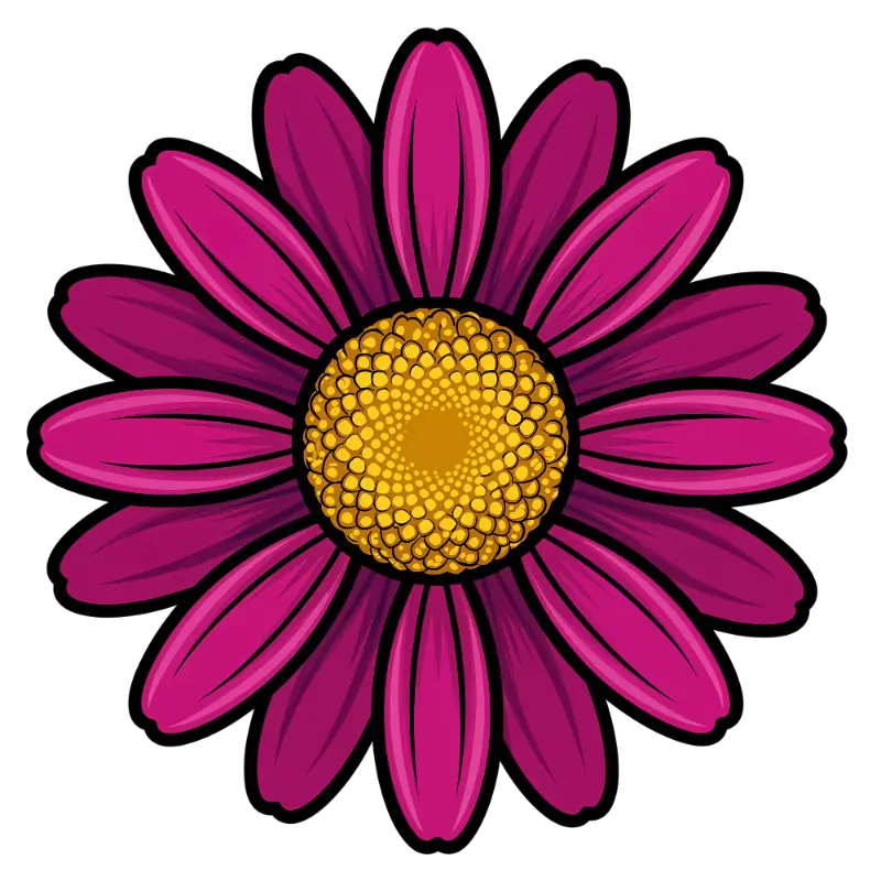 Bright Vector Art Daisy with Dark Pink Petals and Gold Center