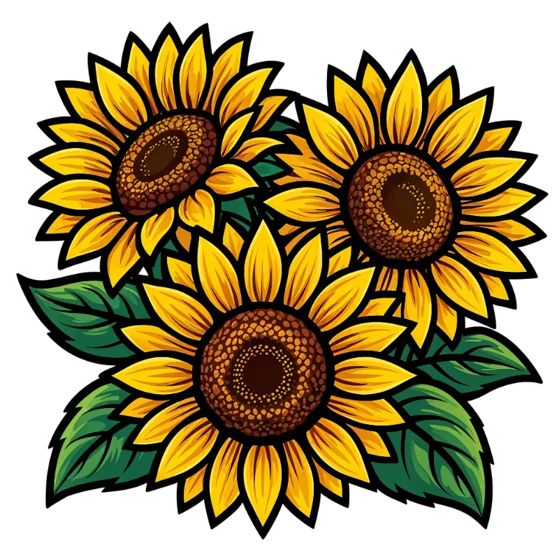 Stylized Sunflowers with Thick Outlines