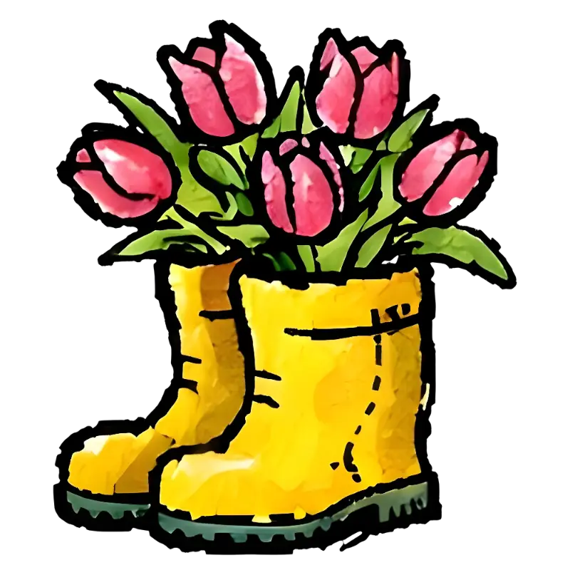 Watercolor Hand-drawn Rain Boots with Tulips Illustration for Spring