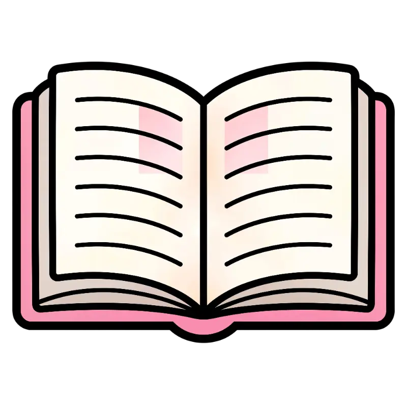 Cartoon Open Book with Pink Bookmark and Thick Black Outlines