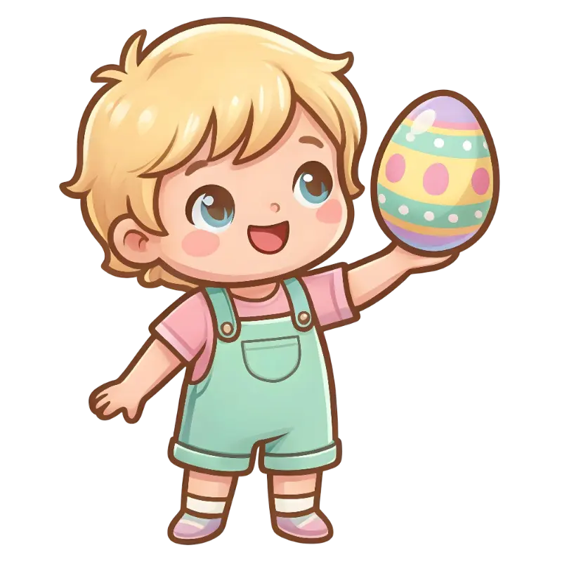 Cartoon Blonde Child with Pastel Easter Egg