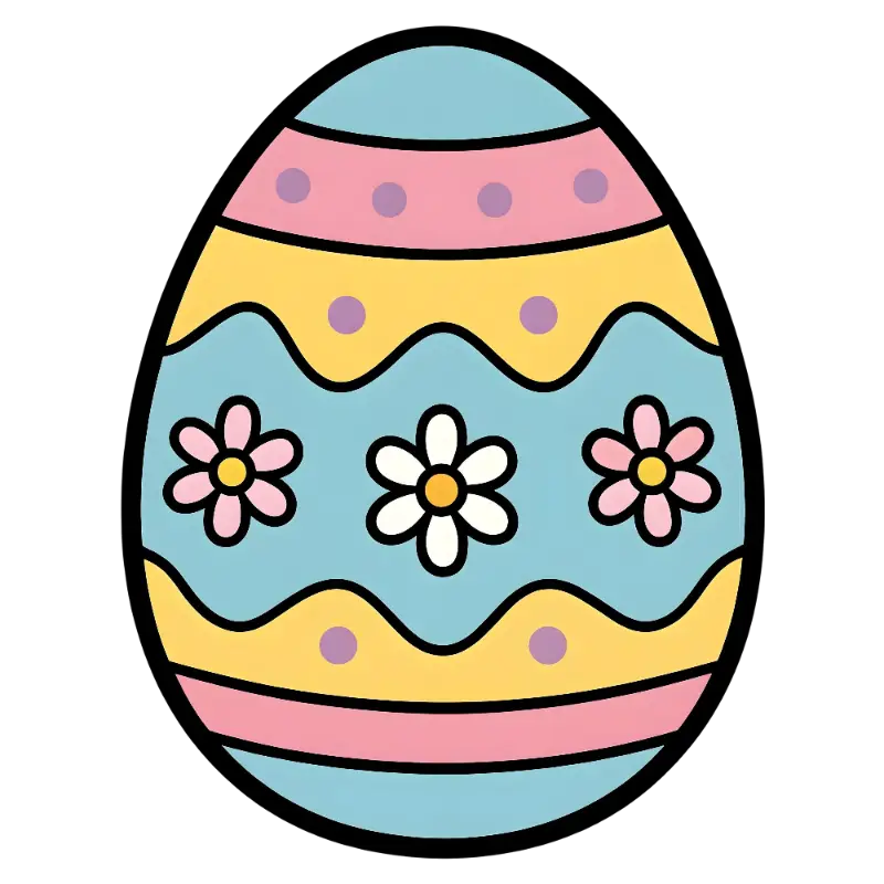 Playful Cartoon Easter Egg Flower Polka Dot Kiss Cut Sticker