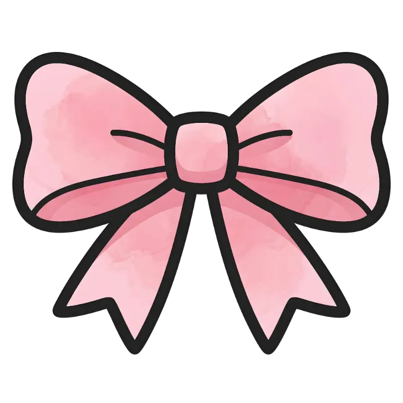 Pink Bow Illustration with Thick Outlines and Watercolor