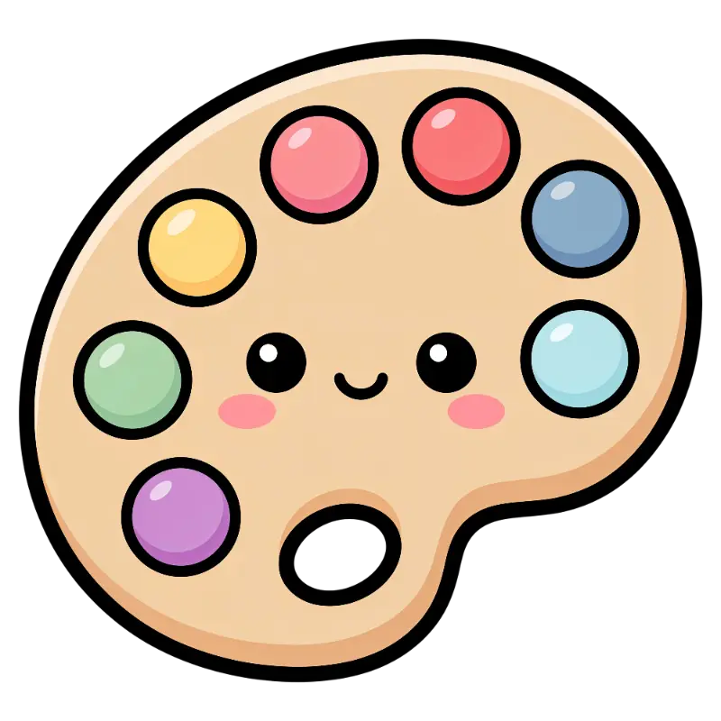 Playful Cartoon Paint Palette with Smiling Face and Blush