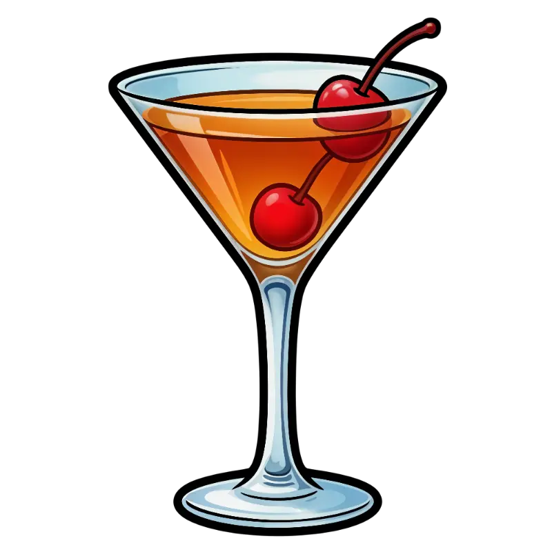 Bold Outline Cartoon Martini Cocktail with Two Cherries