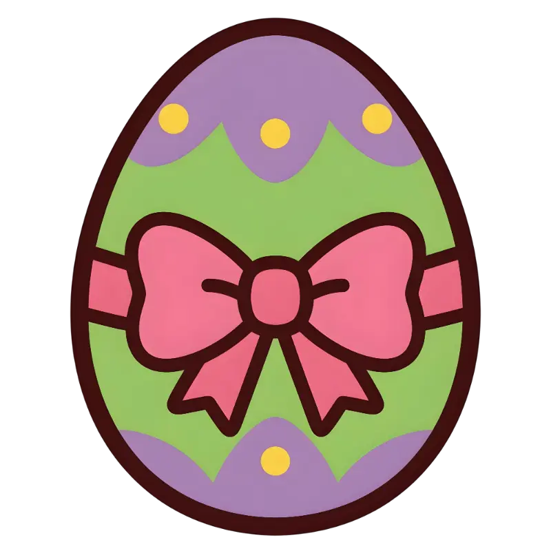 Cute Cartoon Easter Egg with Pink Bow and Polka Dots