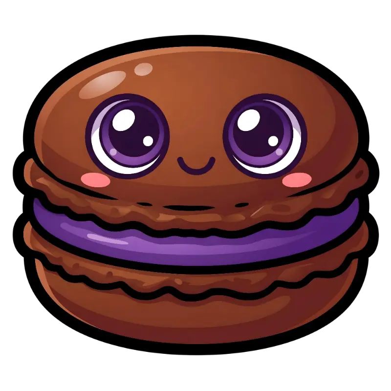 Kawaii Purple Macaron Character with Big Glossy Eyes and Sweet Smile