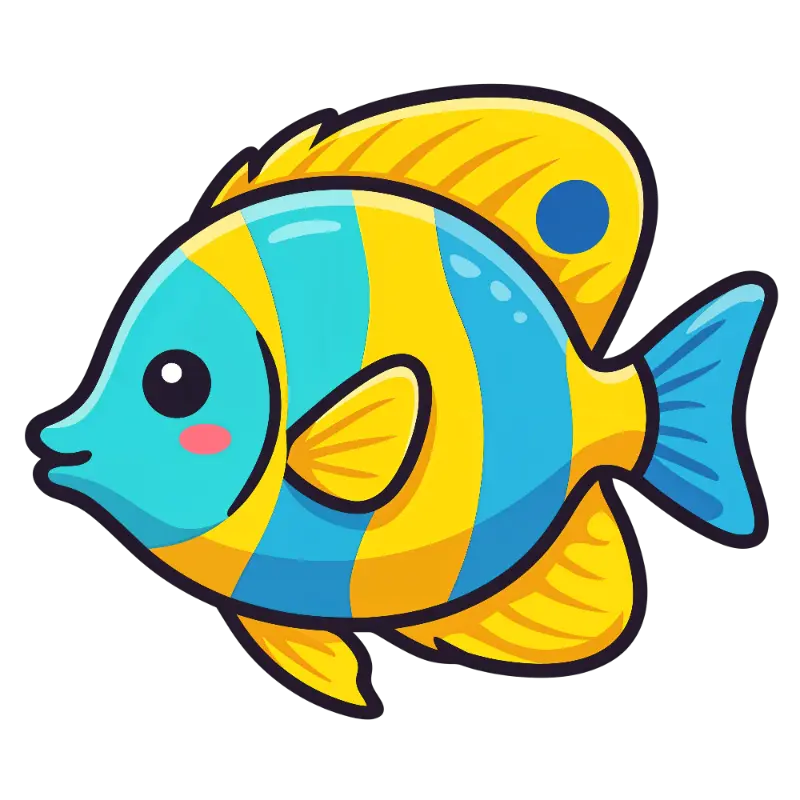 Kawaii Striped Tropical Fish with Large Eyes and Pink Blush