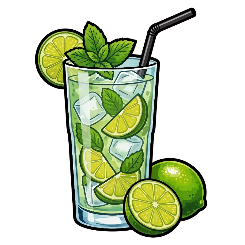 Cartoon Mojito with Limes and Mint