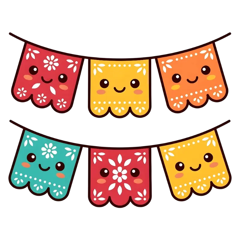 Festive Mexican Papel Picado Style Banners with Cute Faces