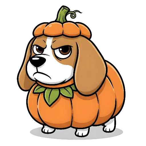 Cartoon Grumpy Dog in Pumpkin Costume Halloween Kiss-Cut Sticker