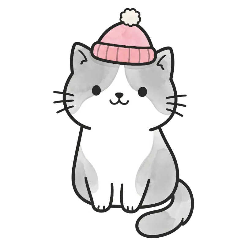 Playful Kawaii Cat Beanie Illustration Kiss Cut Sticker