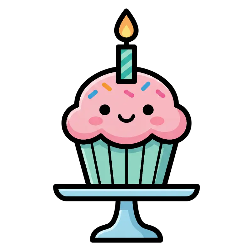Kawaii Smiling Birthday Cupcake with Sprinkles on a Stand