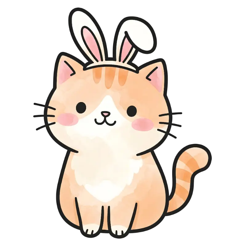 Adorable Watercolor Cat with Bunny Ears Kiss Cut Sticker