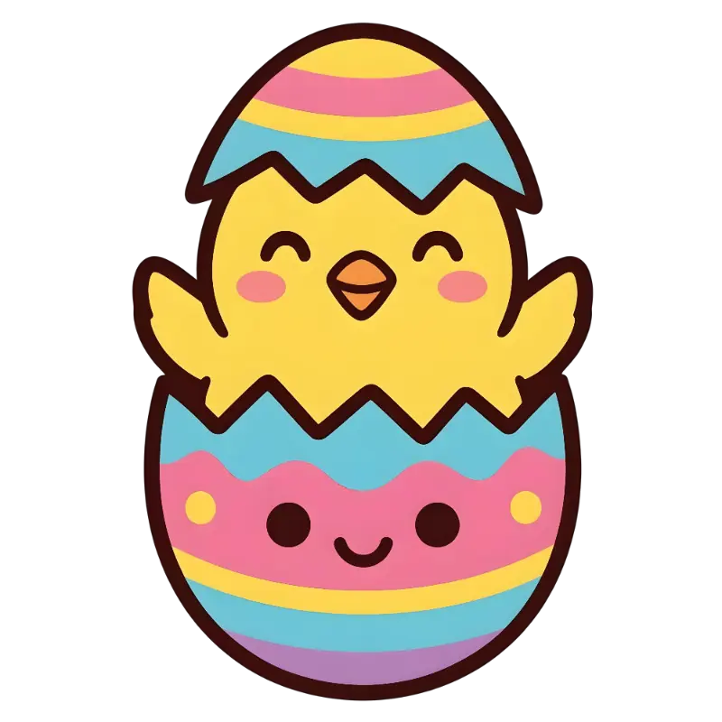 Cute Chick Hatching from Smiling Striped Easter Egg