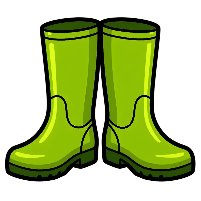 Illustrative Green Rain Boots with Bold Black Outlines