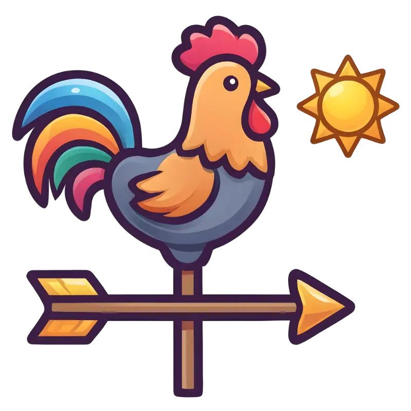 Cute Rooster Weathervane with Rainbow Feathers