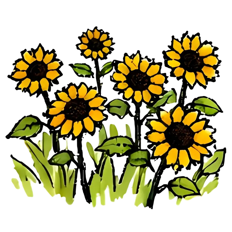 Hand-drawn Sunflowers Garden Art with Bold Outlines