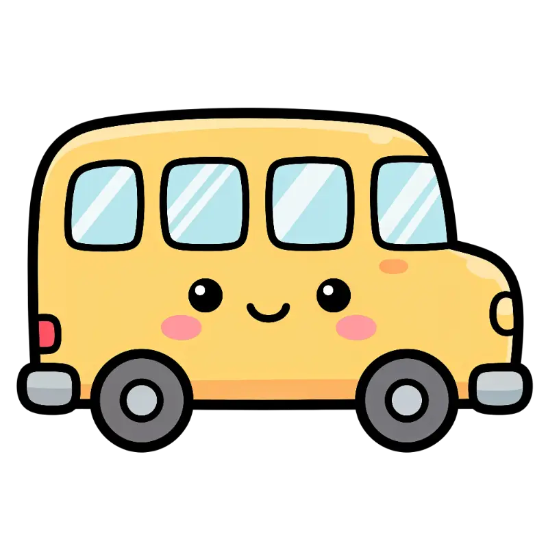 Kawaii School Bus Illustration with Smiling Face and Blush