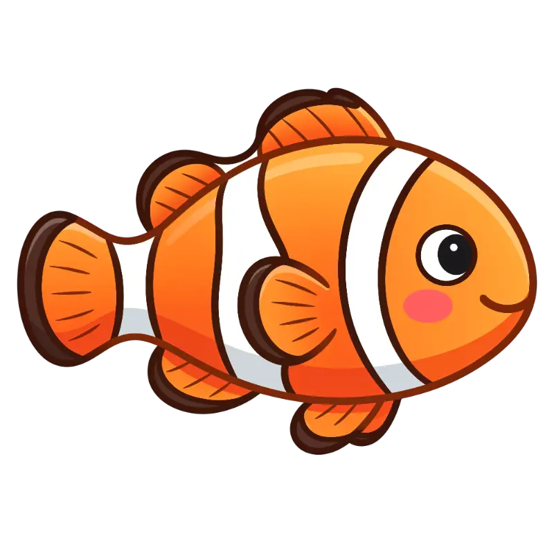 Cute Simple Clownfish Illustration with Pink Blush Cheeks