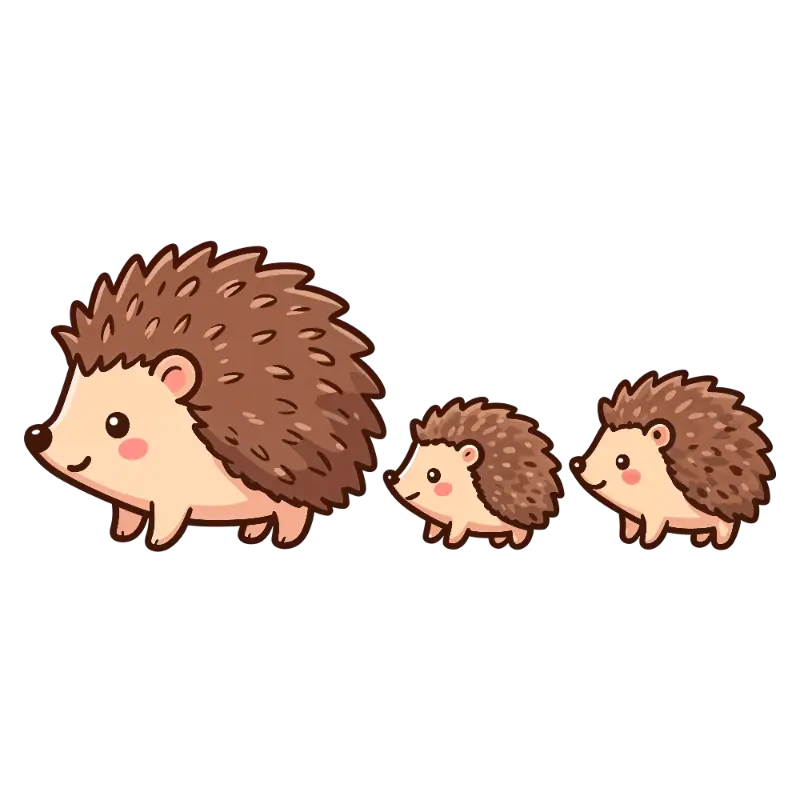 Cute Hand-drawn Hedgehog Family with Rosy Cheeks and Textured Spikes