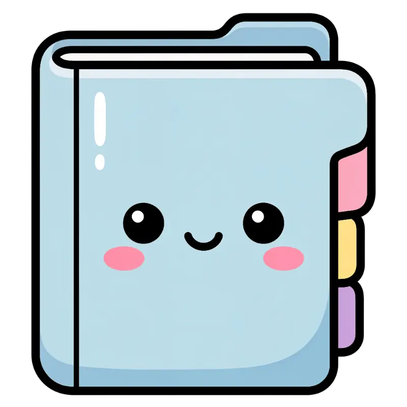 Kawaii Pastel Folder Character with Smiling Face and Tabs