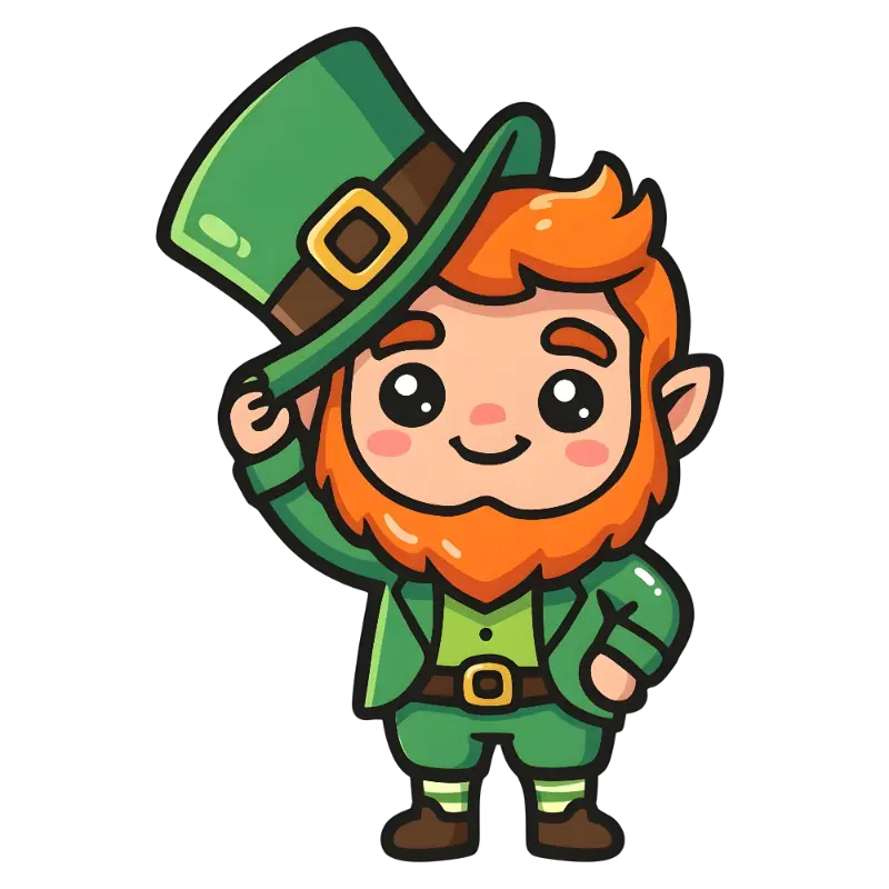 Cute Cartoon Leprechaun Character Tipping Green Top Hat