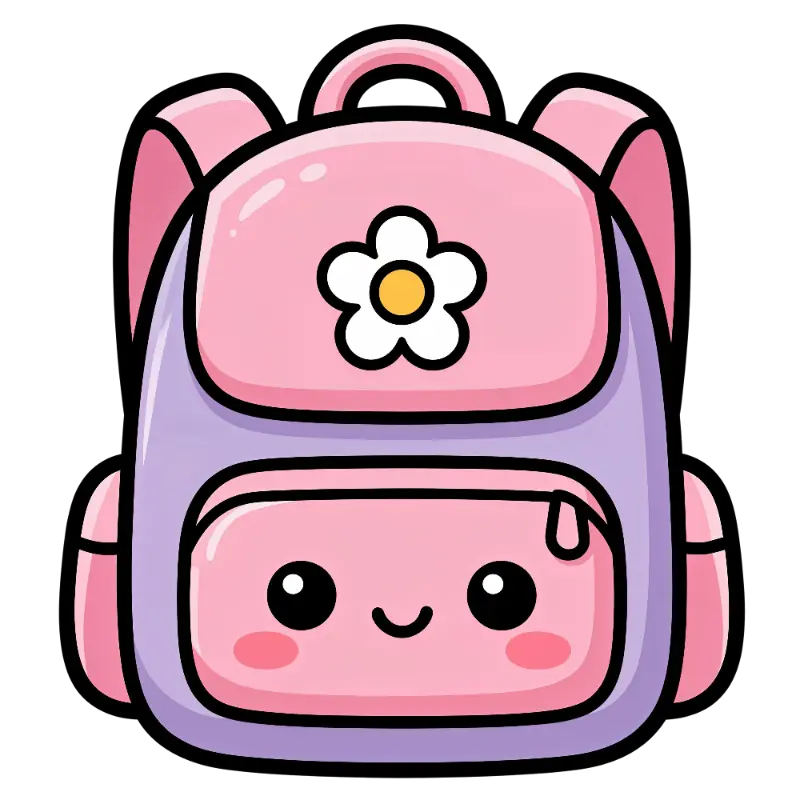 Kawaii Pink and Purple Smiling Backpack with Flower Icon