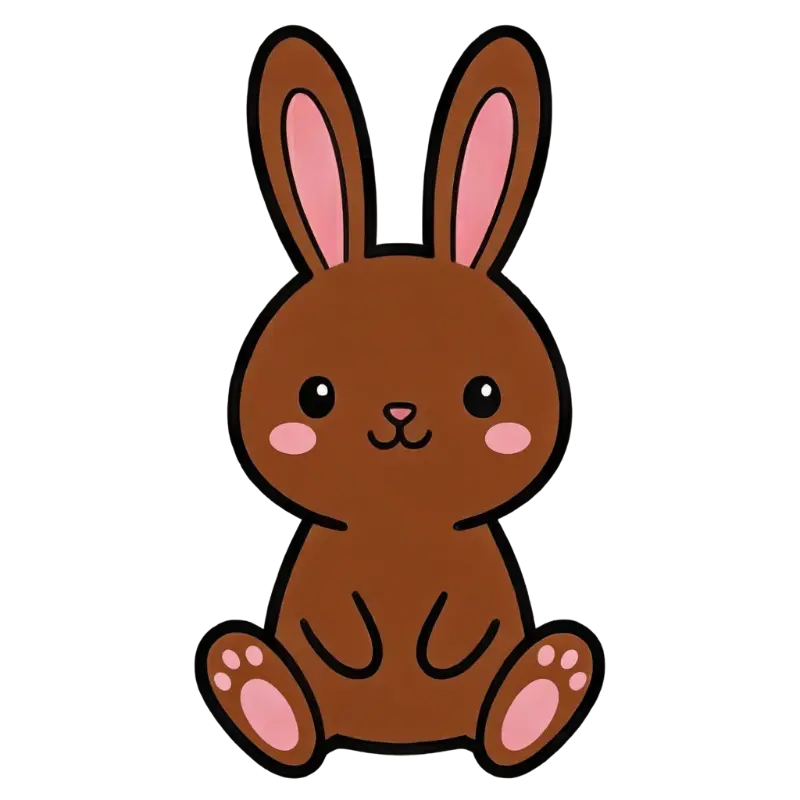 Cute Cartoon Rabbit Illustration with Thick Outlines and Rosy Cheeks